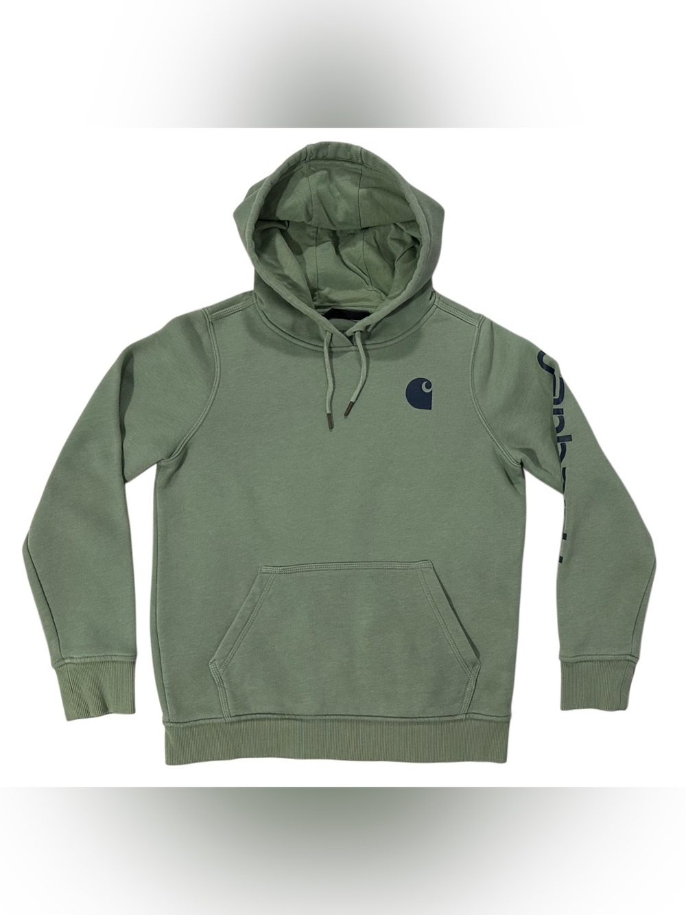 Carhartt Women’s Relaxed Fit Graphic Sleeve Hoodie Green Small Logo Pocket